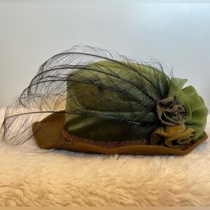 Chic Olive and Tan Feathered Hat